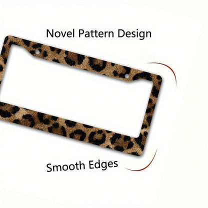 2D Design, A Metal Frame License Plate, Featuring A Leopard Print Fabric Design, Is Very Suitable For Decorating Private Vehicles, Especially During Cultural Celebrations. Dimensions: 12.2 X 6.3inch,V