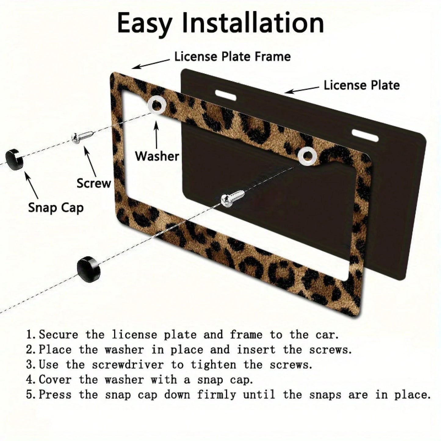 2D Design, A Metal Frame License Plate, Featuring A Leopard Print Fabric Design, Is Very Suitable For Decorating Private Vehicles, Especially During Cultural Celebrations. Dimensions: 12.2 X 6.3inch,V