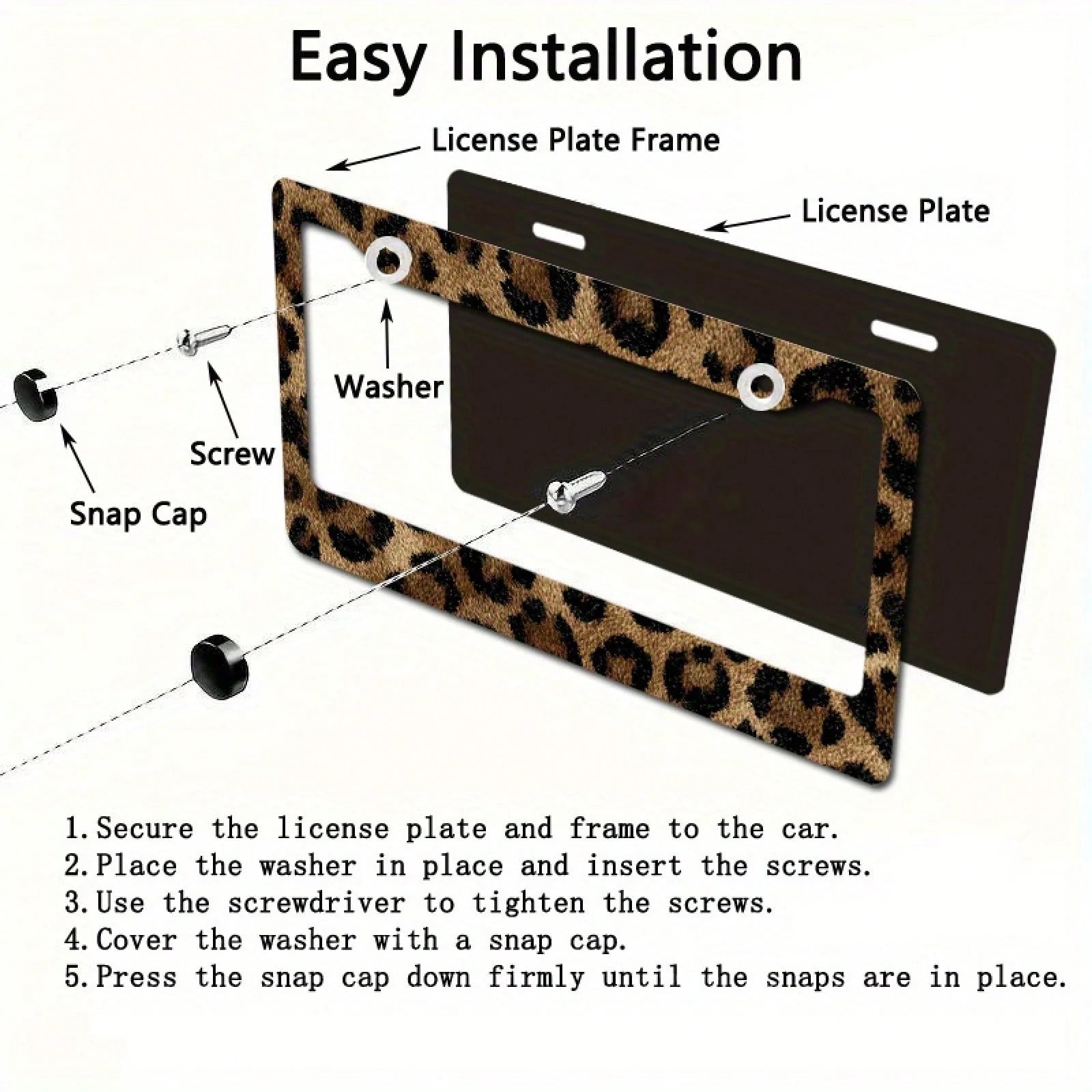 2D Design, A Metal Frame License Plate, Featuring A Leopard Print Fabric Design, Is Very Suitable For Decorating Private Vehicles, Especially During Cultural Celebrations. Dimensions: 12.2 X 6.3inch,V