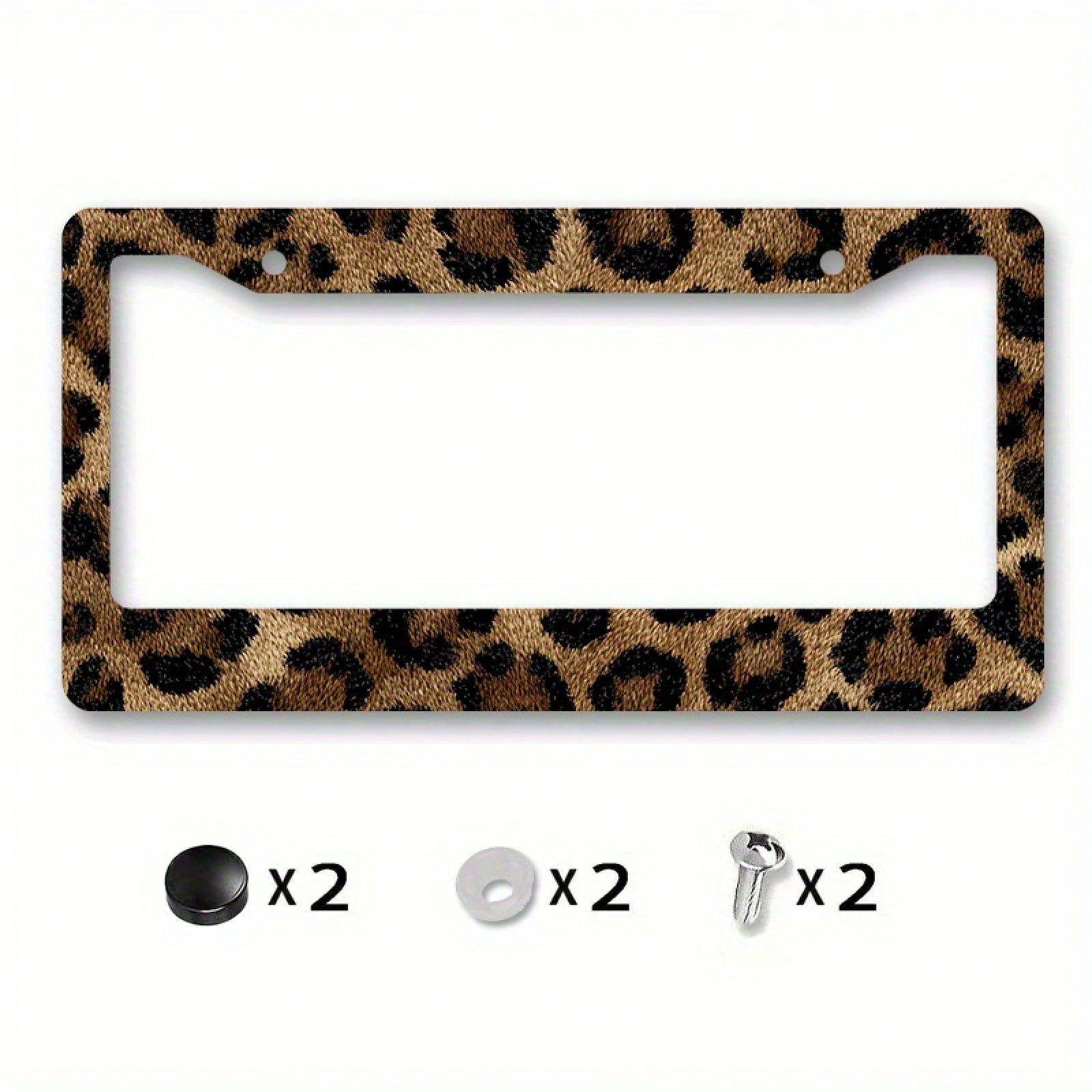 2D Design, A Metal Frame License Plate, Featuring A Leopard Print Fabric Design, Is Very Suitable For Decorating Private Vehicles, Especially During Cultural Celebrations. Dimensions: 12.2 X 6.3inch,V