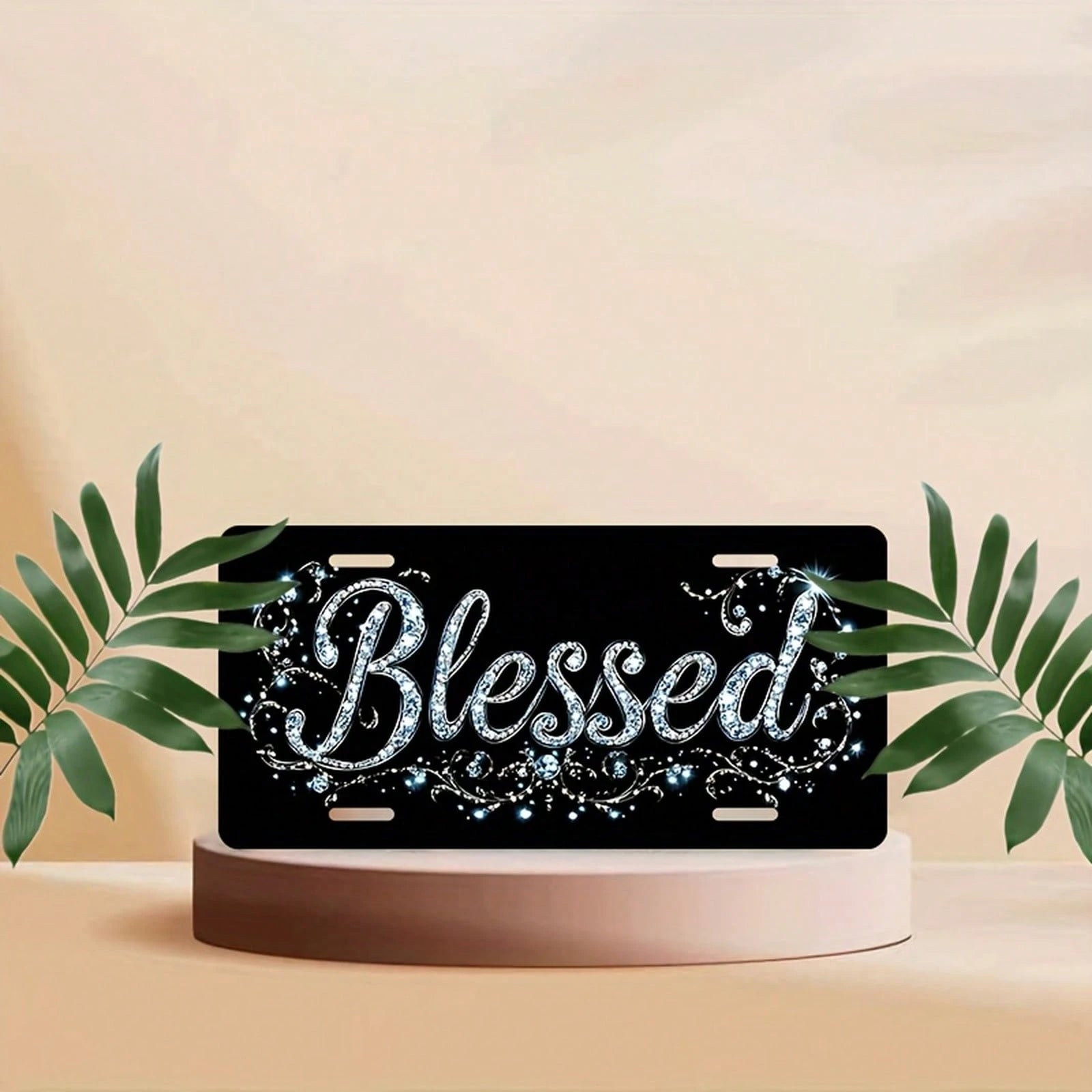 2D Flat Design, Car License Plate Cover And Frame, Shiny And Gorgeous "Blessed" Design, Aluminum Decorative License Plate Cover And Frame, Suitable For Both Men And Women, Car Accessory, Gorgeous Fram