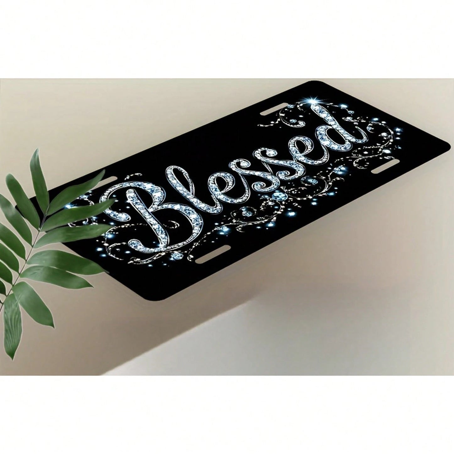 2D Flat Design, Car License Plate Cover And Frame, Shiny And Gorgeous "Blessed" Design, Aluminum Decorative License Plate Cover And Frame, Suitable For Both Men And Women, Car Accessory, Gorgeous Fram