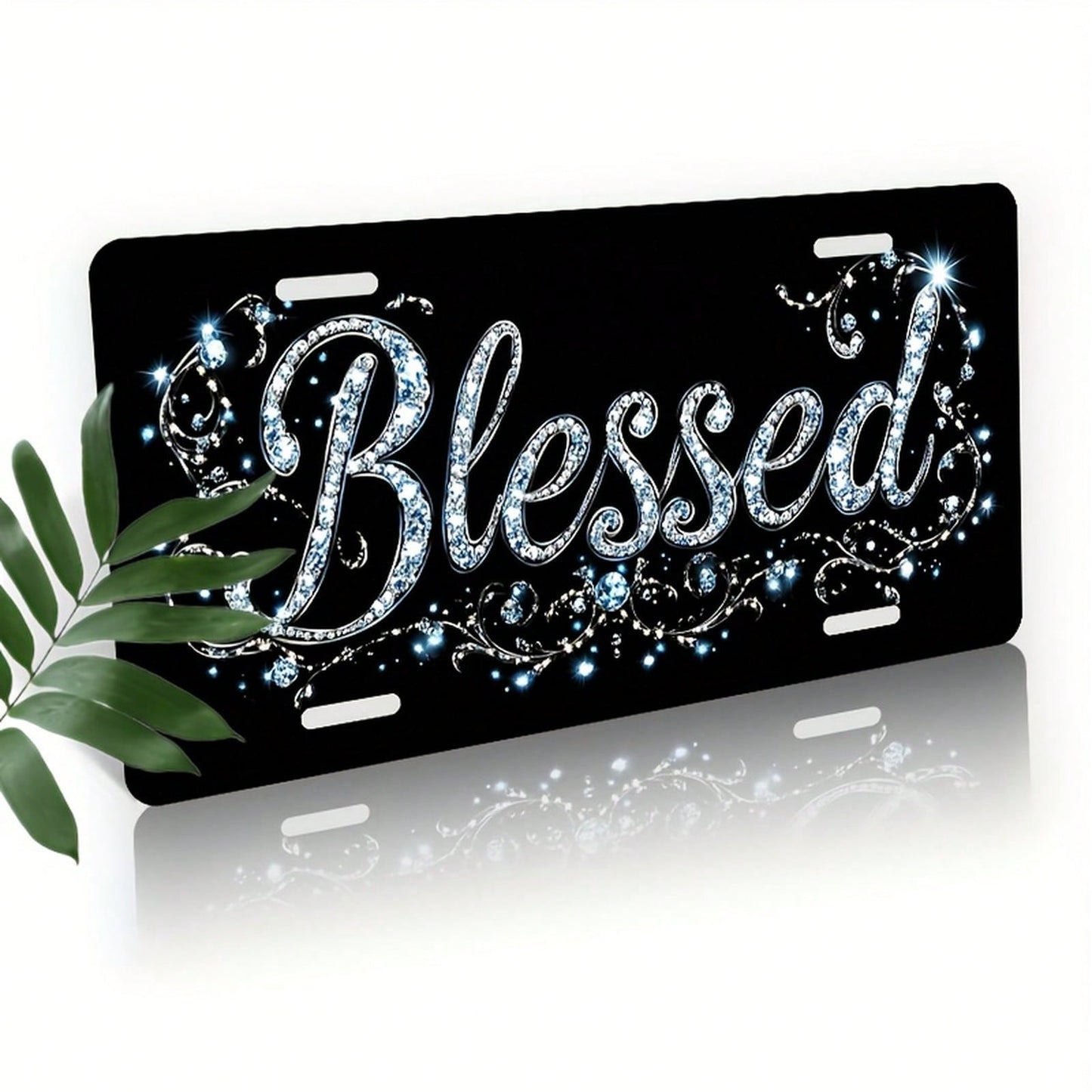 2D Flat Design, Car License Plate Cover And Frame, Shiny And Gorgeous "Blessed" Design, Aluminum Decorative License Plate Cover And Frame, Suitable For Both Men And Women, Car Accessory, Gorgeous Fram