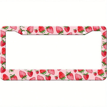 2D Flat Design, Cute Strawberry Pink Car Chassis, Fruit Car Chassis Set, Car Decoration, Novel Double-Hole Car Chassis, Size 12.2X 6.3inch Decoration,License Plate Frame,Car Accesorries,Car Decaration