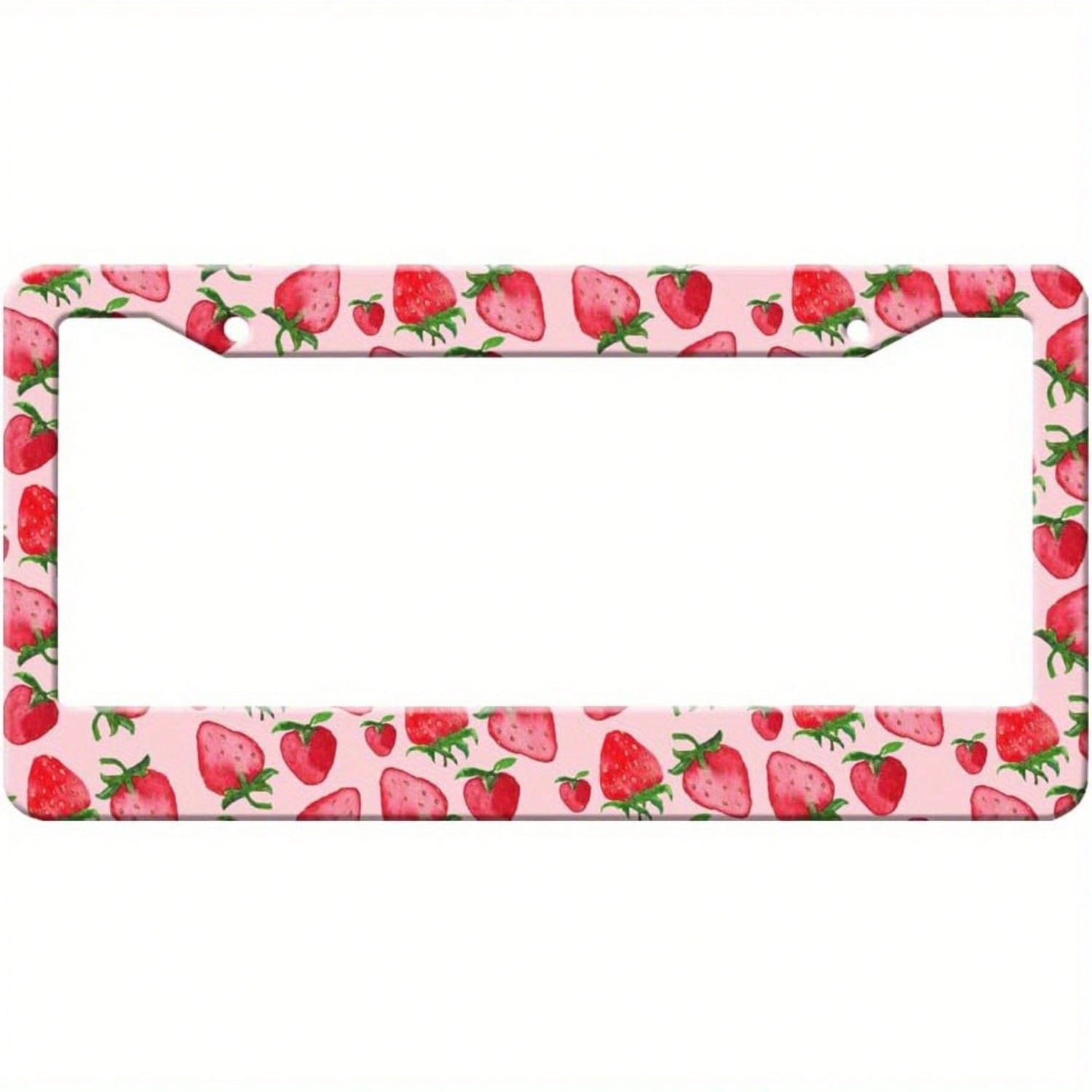 2D Flat Design, Cute Strawberry Pink Car Chassis, Fruit Car Chassis Set, Car Decoration, Novel Double-Hole Car Chassis, Size 12.2X 6.3inch Decoration,License Plate Frame,Car Accesorries,Car Decaration