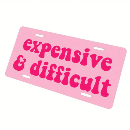 2D Flat Metal License Plate, Rare High-End Fun License Plate, Bold Pink Text On White Background, Suitable For American Cars, Unisex Humorous Decoration, Decorative Only 12*6inch/30* 15cm Car P, Cust
