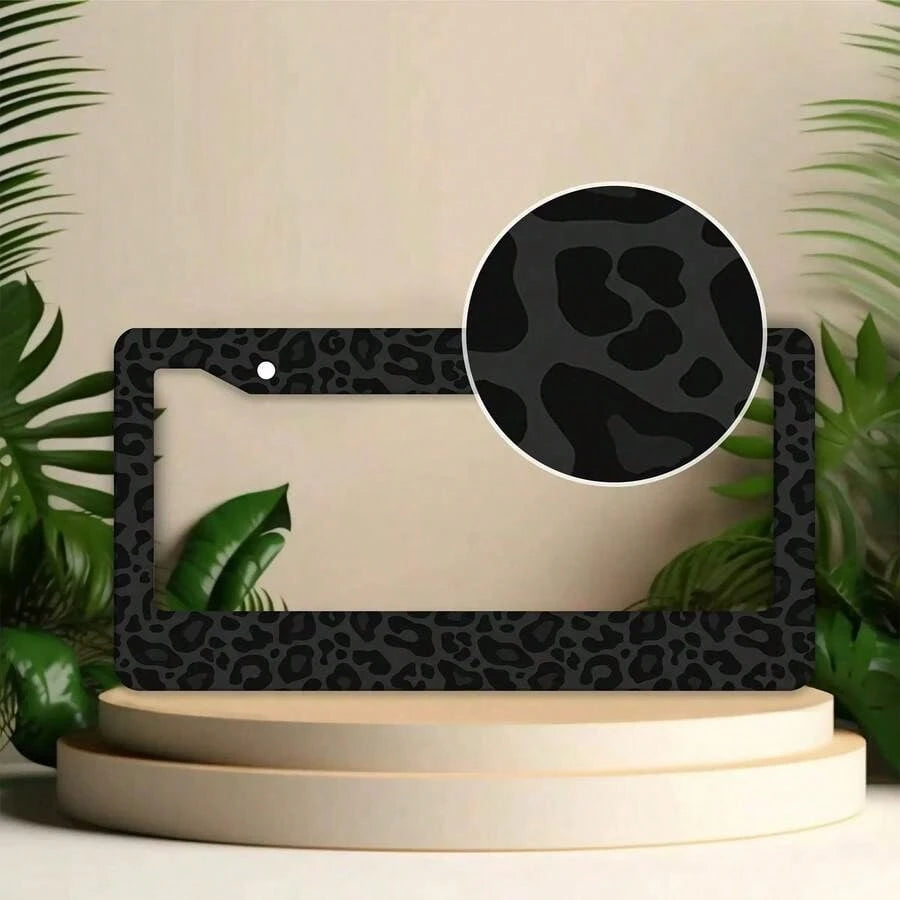 2D Flat, Single-Piece, For Decorative Purposes Only, Black Leopard Print License Plate Frame, Car Decoration Accessory, Size 16* 31cm (6.2* 12.2inch ), 2D Flat Is For Decoration Only