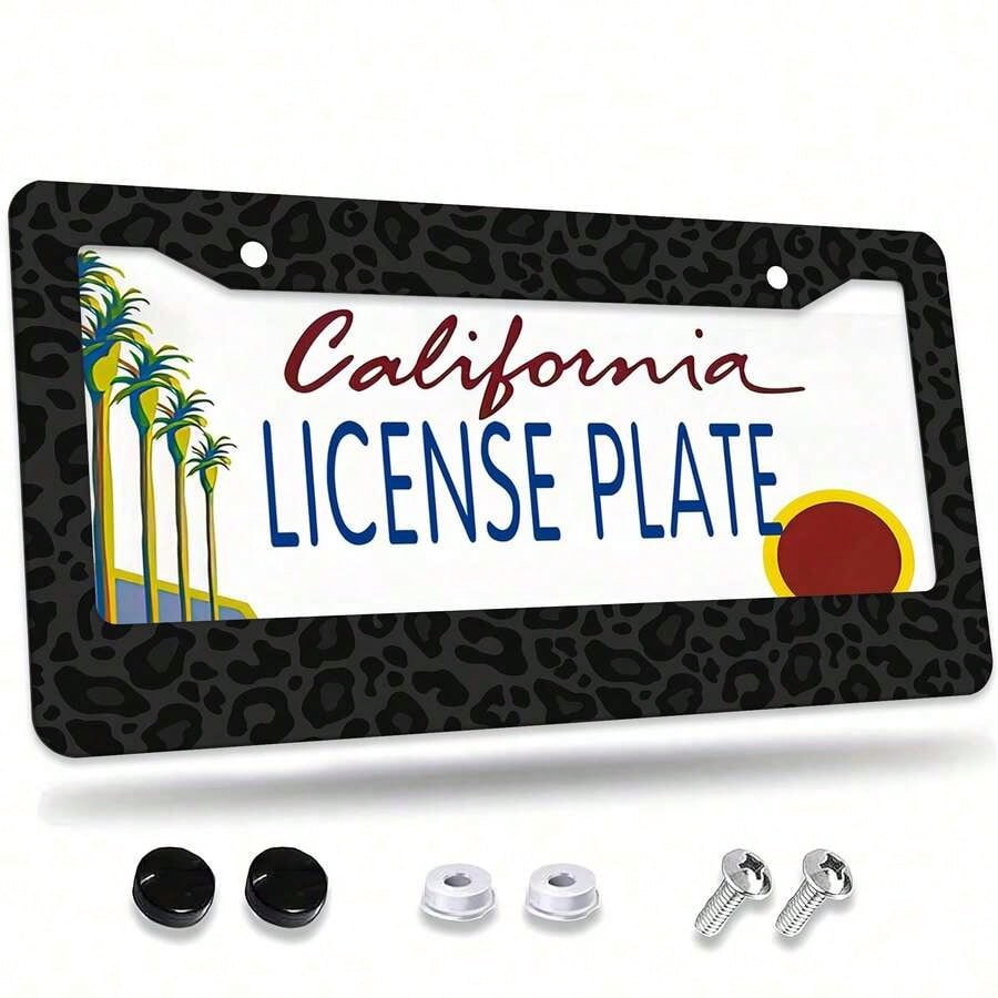 2D Flat, Single-Piece, For Decorative Purposes Only, Black Leopard Print License Plate Frame, Car Decoration Accessory, Size 16* 31cm (6.2* 12.2inch ), 2D Flat Is For Decoration Only