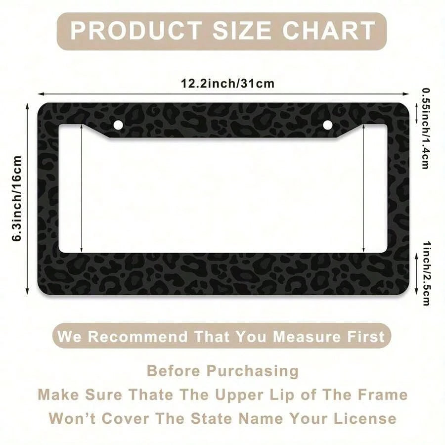 2D Flat, Single-Piece, For Decorative Purposes Only, Black Leopard Print License Plate Frame, Car Decoration Accessory, Size 16* 31cm (6.2* 12.2inch ), 2D Flat Is For Decoration Only
