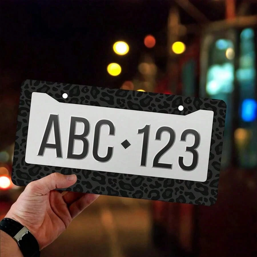 2D Flat, Single-Piece, For Decorative Purposes Only, Black Leopard Print License Plate Frame, Car Decoration Accessory, Size 16* 31cm (6.2* 12.2inch ), 2D Flat Is For Decoration Only