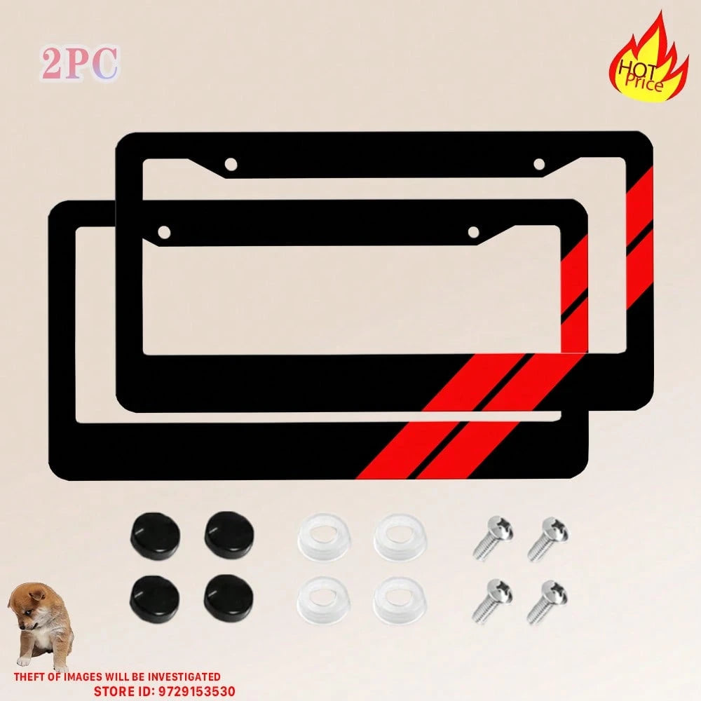 2PC Black License Plate Frame, Red Two Bar License Plate Holder, Front License Plate Cover, License Plate Holder, Interesting License Plate Frame, Car License Plate Accessories, Universal License Plat