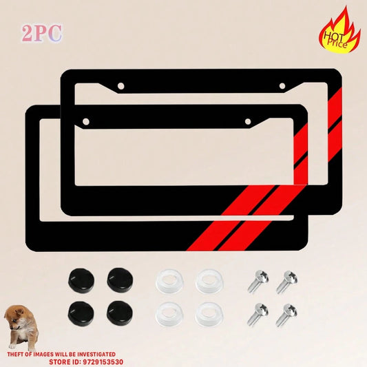 2PC Black License Plate Frame, Red Two Bar License Plate Holder, Front License Plate Cover, License Plate Holder, Interesting License Plate Frame, Car License Plate Accessories, Universal License Plat