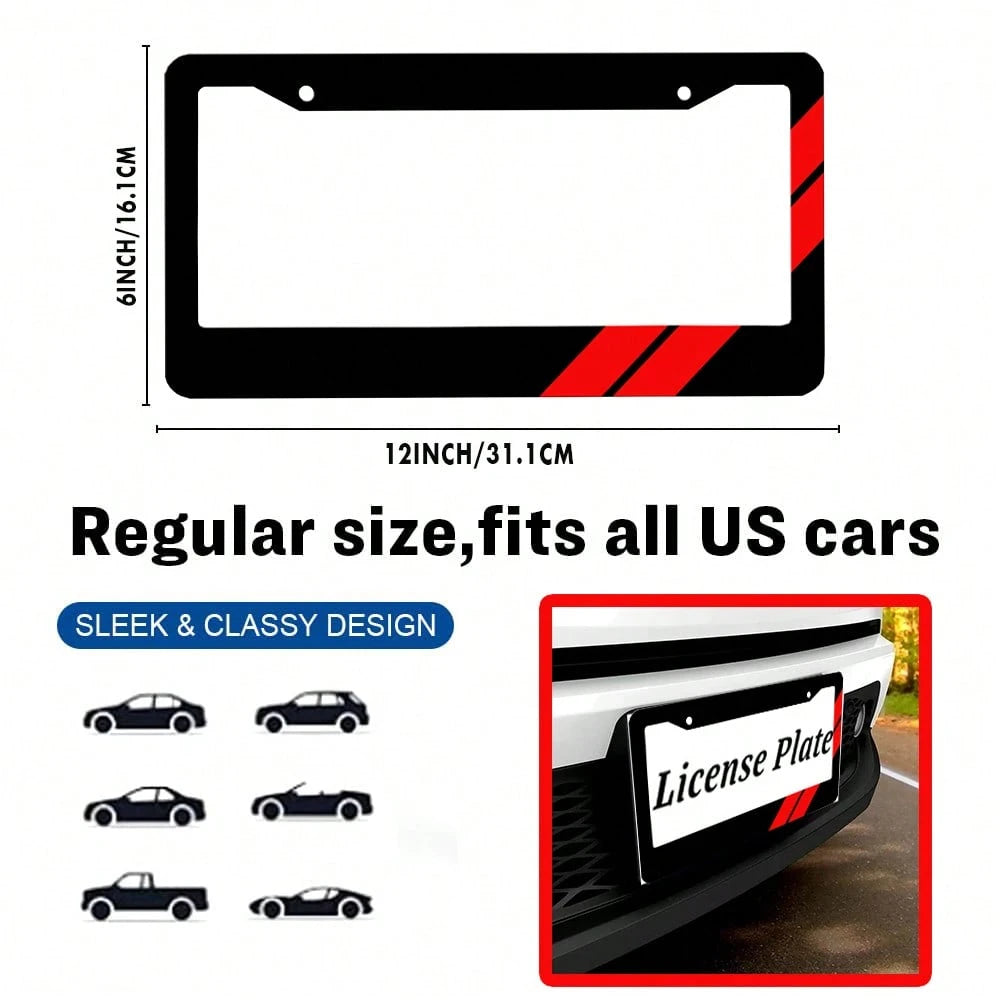 2PC Black License Plate Frame, Red Two Bar License Plate Holder, Front License Plate Cover, License Plate Holder, Interesting License Plate Frame, Car License Plate Accessories, Universal License Plat