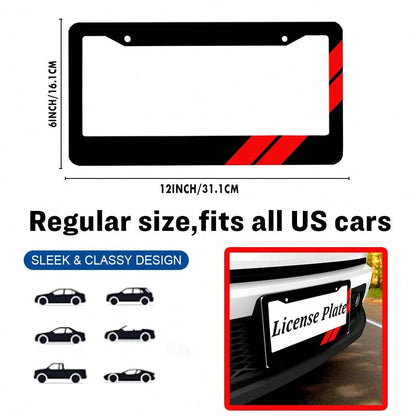 2PC Black License Plate Frame, Red Two Bar License Plate Holder, Front License Plate Cover, License Plate Holder, Interesting License Plate Frame, Car License Plate Accessories, Universal License Plat