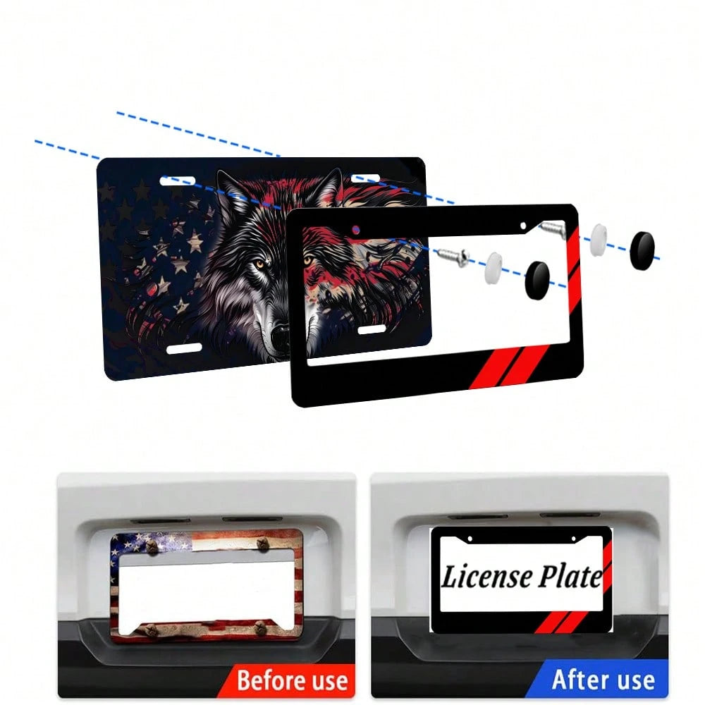 2PC Black License Plate Frame, Red Two Bar License Plate Holder, Front License Plate Cover, License Plate Holder, Interesting License Plate Frame, Car License Plate Accessories, Universal License Plat