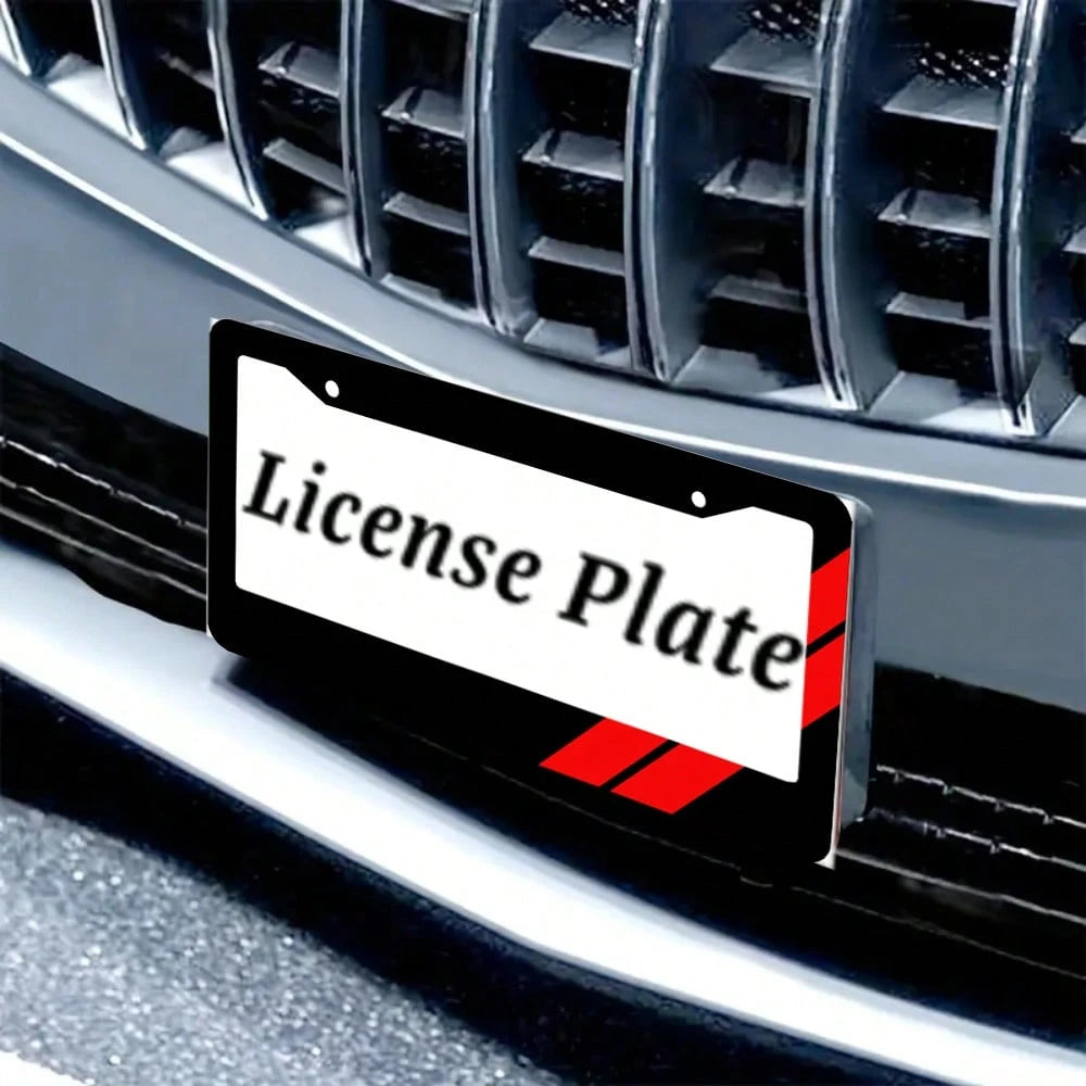 2PC Black License Plate Frame, Red Two Bar License Plate Holder, Front License Plate Cover, License Plate Holder, Interesting License Plate Frame, Car License Plate Accessories, Universal License Plat