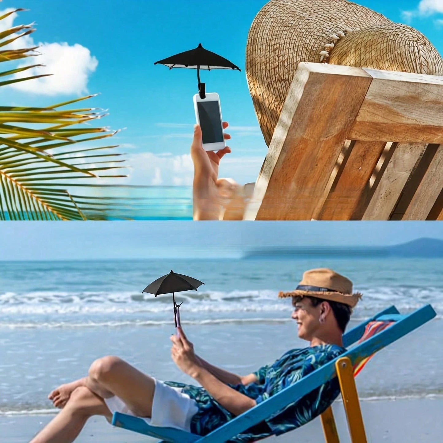 2PCS/1 Mini Outdoor Phone Sun Umbrella-UV-Blocking Sunshade And Foldable Canopy. Ideal For Food Delivery Couriers, Motorcycle Enthusiasts, Outdoor Travelers, Cyclists, And Beach Anglers. Doubles As A