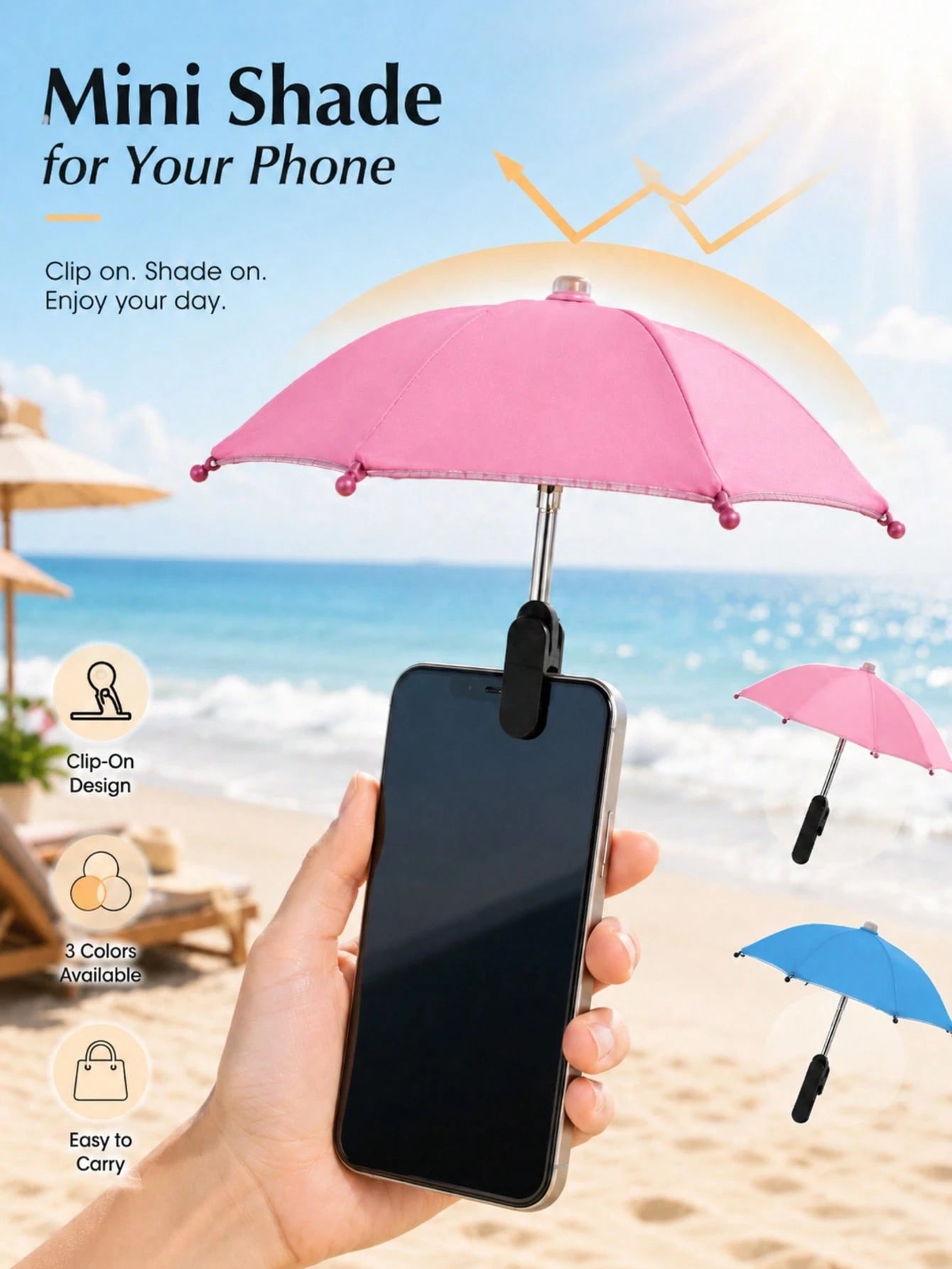 2PCS/1 Mini Outdoor Phone Sun Umbrella-UV-Blocking Sunshade And Foldable Canopy. Ideal For Food Delivery Couriers, Motorcycle Enthusiasts, Outdoor Travelers, Cyclists, And Beach Anglers. Doubles As A