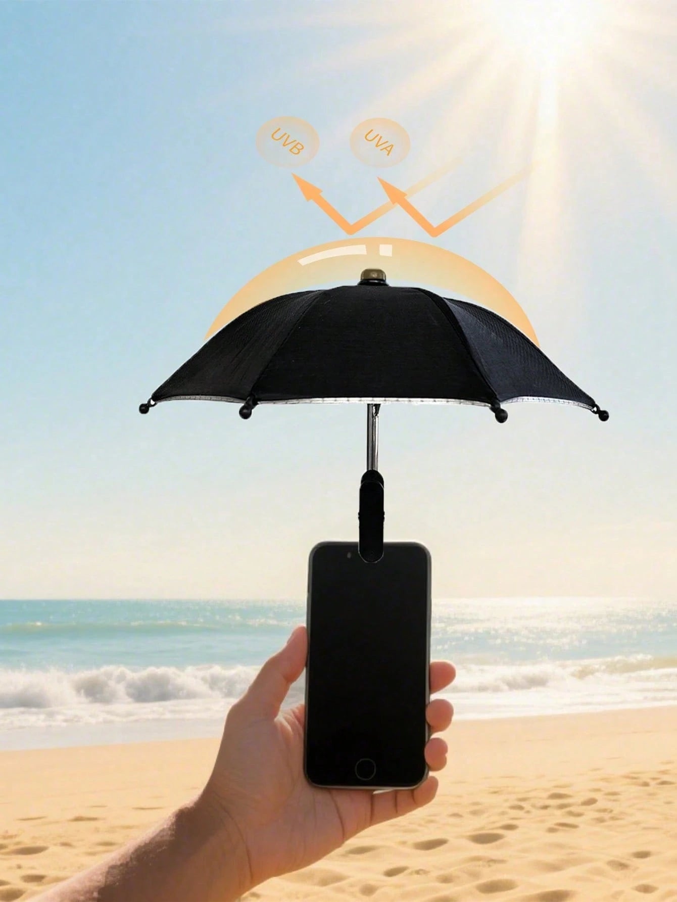 2PCS/1 Mini Outdoor Phone Sun Umbrella-UV-Blocking Sunshade And Foldable Canopy. Ideal For Food Delivery Couriers, Motorcycle Enthusiasts, Outdoor Travelers, Cyclists, And Beach Anglers. Doubles As A
