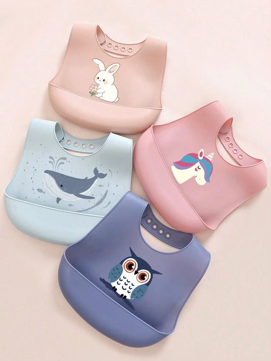 2pcs/1pc Baby Silicone Bibs- Leakproof, Stain-Resistant, Soft, Adjustable, Boil-, Portable, Cartoon Design, Suitable For Baby Daily Use & Outdoor Dining