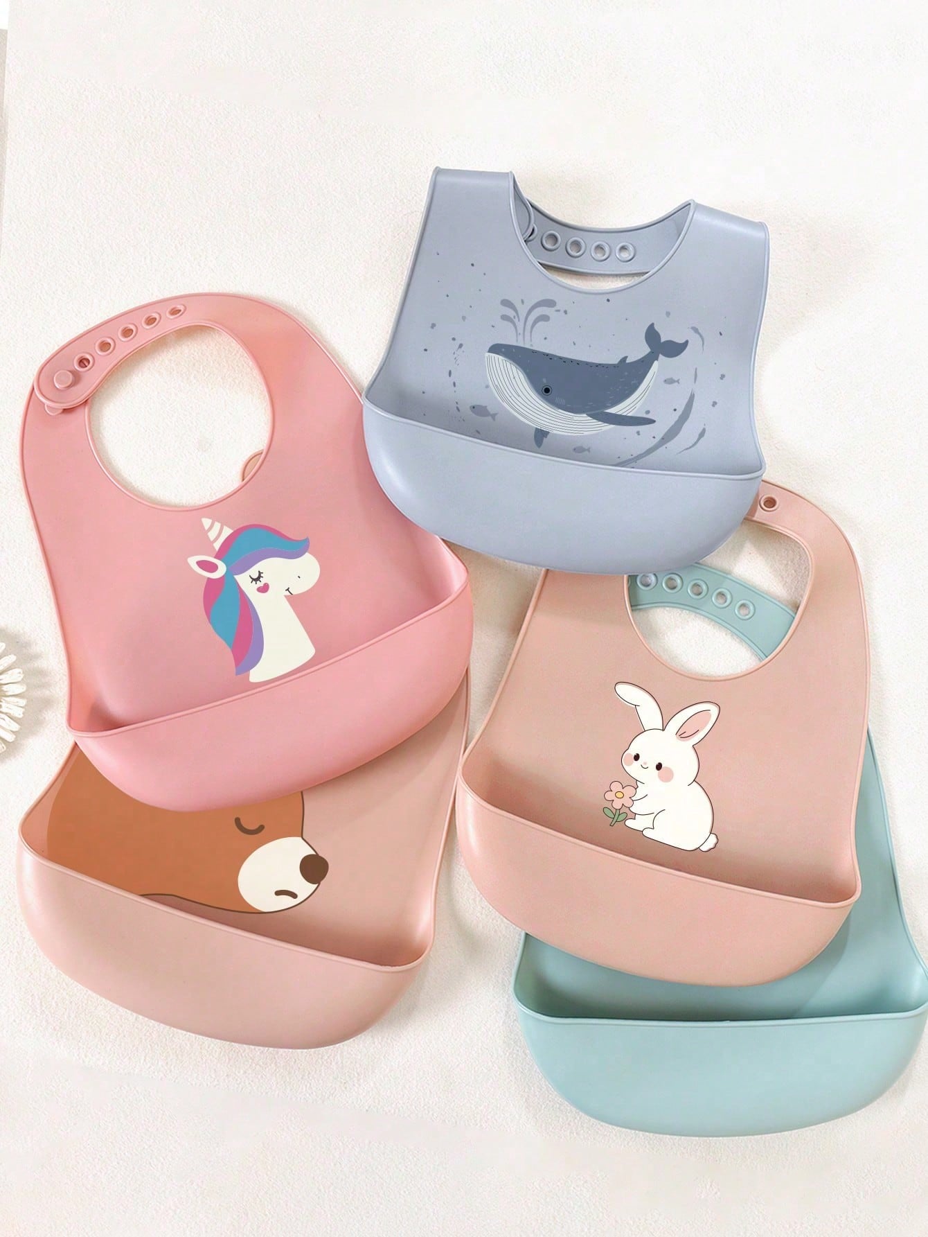 2pcs/1pc Baby Silicone Bibs- Leakproof, Stain-Resistant, Soft, Adjustable, Boil-, Portable, Cartoon Design, Suitable For Baby Daily Use & Outdoor Dining