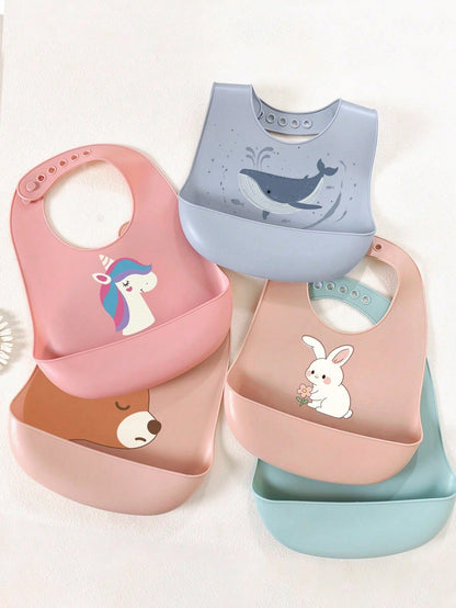 2pcs/1pc Baby Silicone Bibs- Leakproof, Stain-Resistant, Soft, Adjustable, Boil-, Portable, Cartoon Design, Suitable For Baby Daily Use & Outdoor Dining