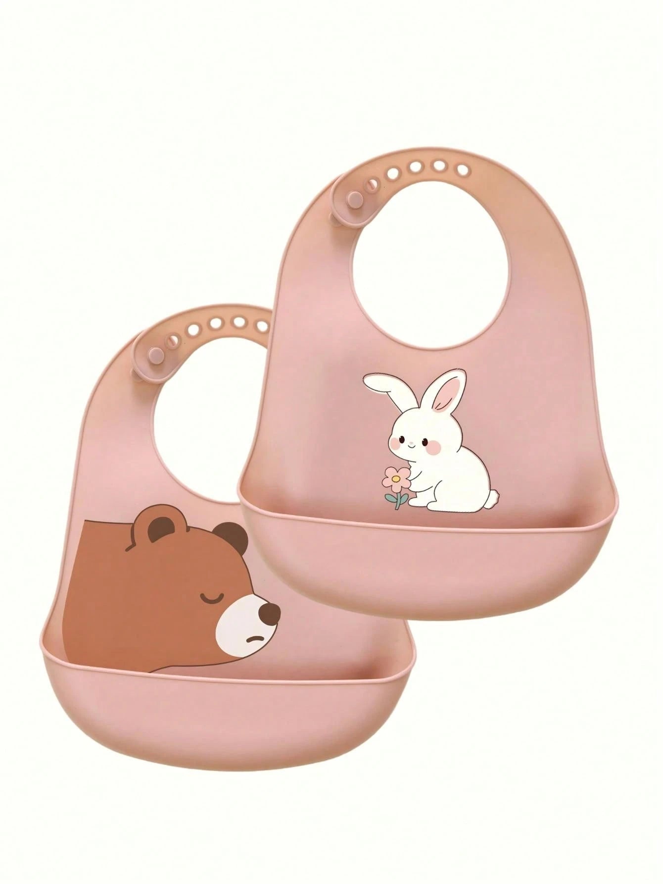 2pcs/1pc Baby Silicone Bibs- Leakproof, Stain-Resistant, Soft, Adjustable, Boil-, Portable, Cartoon Design, Suitable For Baby Daily Use & Outdoor Dining