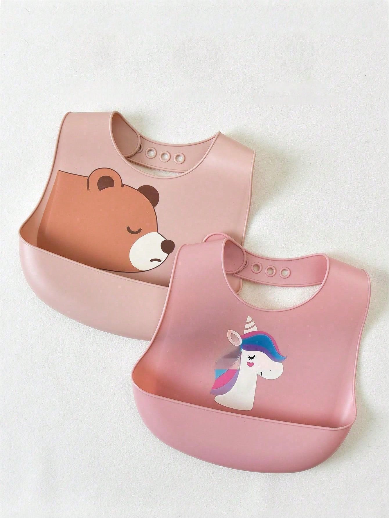 2pcs/1pc Baby Silicone Bibs- Leakproof, Stain-Resistant, Soft, Adjustable, Boil-, Portable, Cartoon Design, Suitable For Baby Daily Use & Outdoor Dining