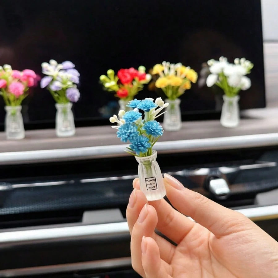 2pcs/1pc Mini Vase Car Air Vent Clip, Artificial Carnation Fragrance Diffuser, Cute Car Interior Decoration And Car Aromatherapy