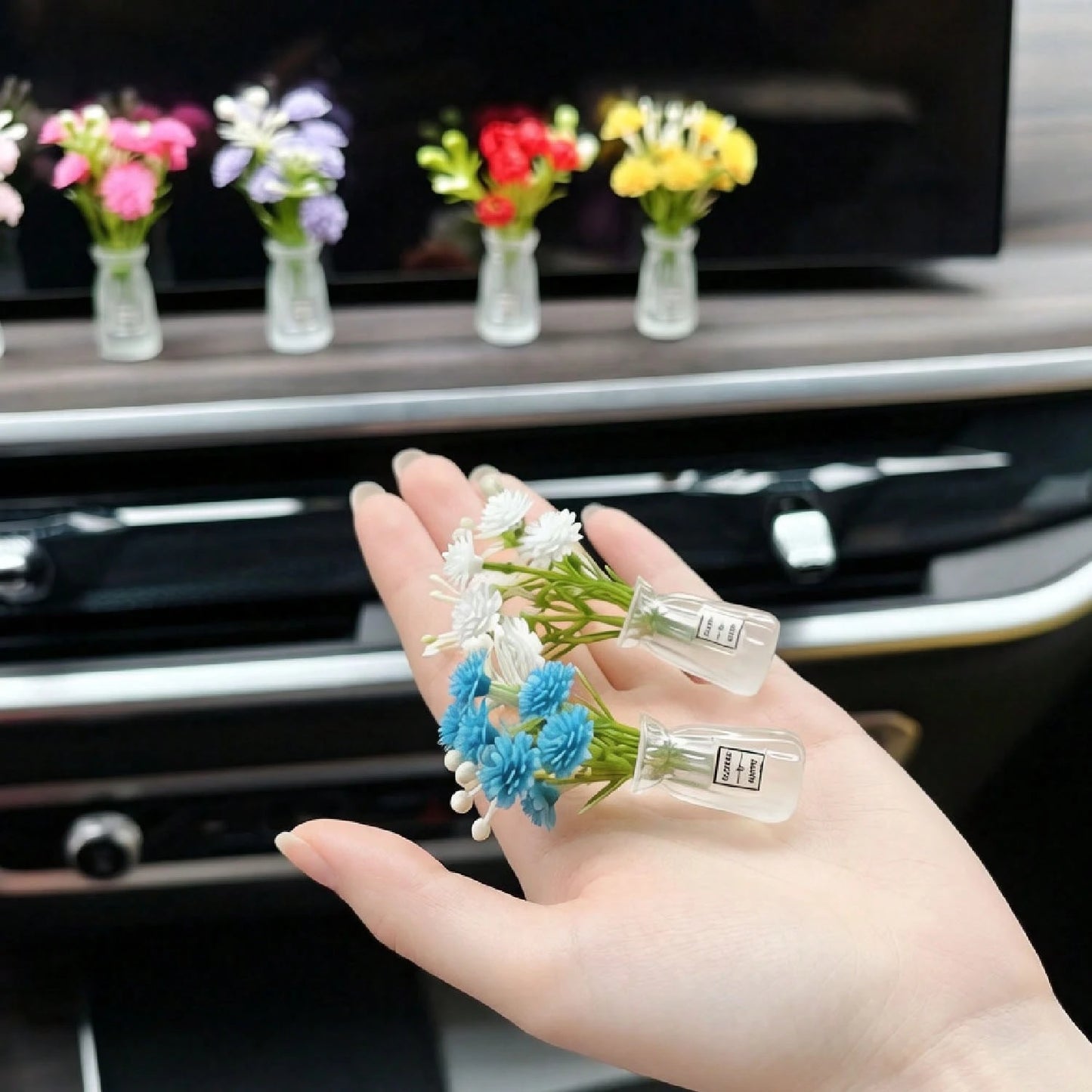 2pcs/1pc Mini Vase Car Air Vent Clip, Artificial Carnation Fragrance Diffuser, Cute Car Interior Decoration And Car Aromatherapy