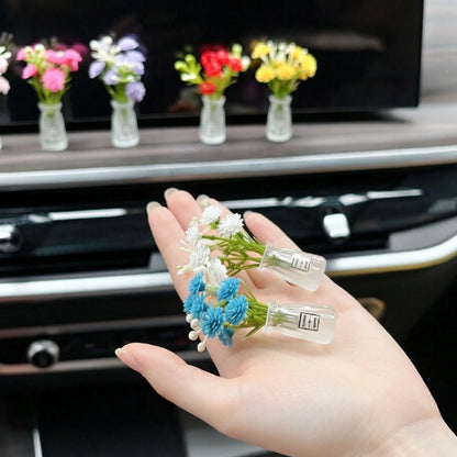 2pcs/1pc Mini Vase Car Air Vent Clip, Artificial Carnation Fragrance Diffuser, Cute Car Interior Decoration And Car Aromatherapy