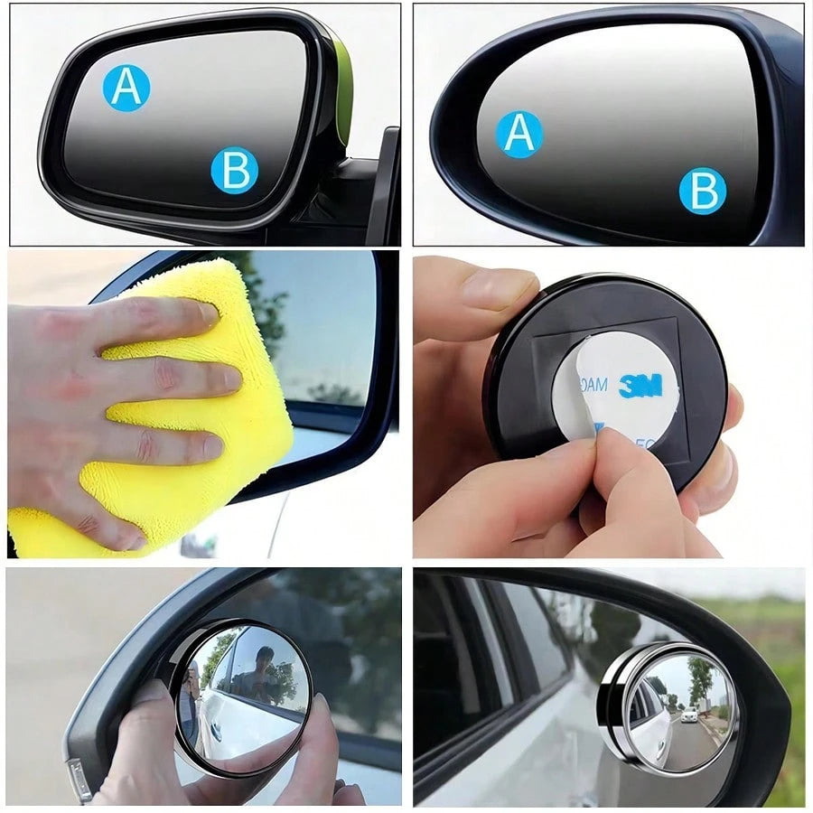 2pcs 360° Rotating Frameless Car Rearview Blind Spot Mirrors, Silver