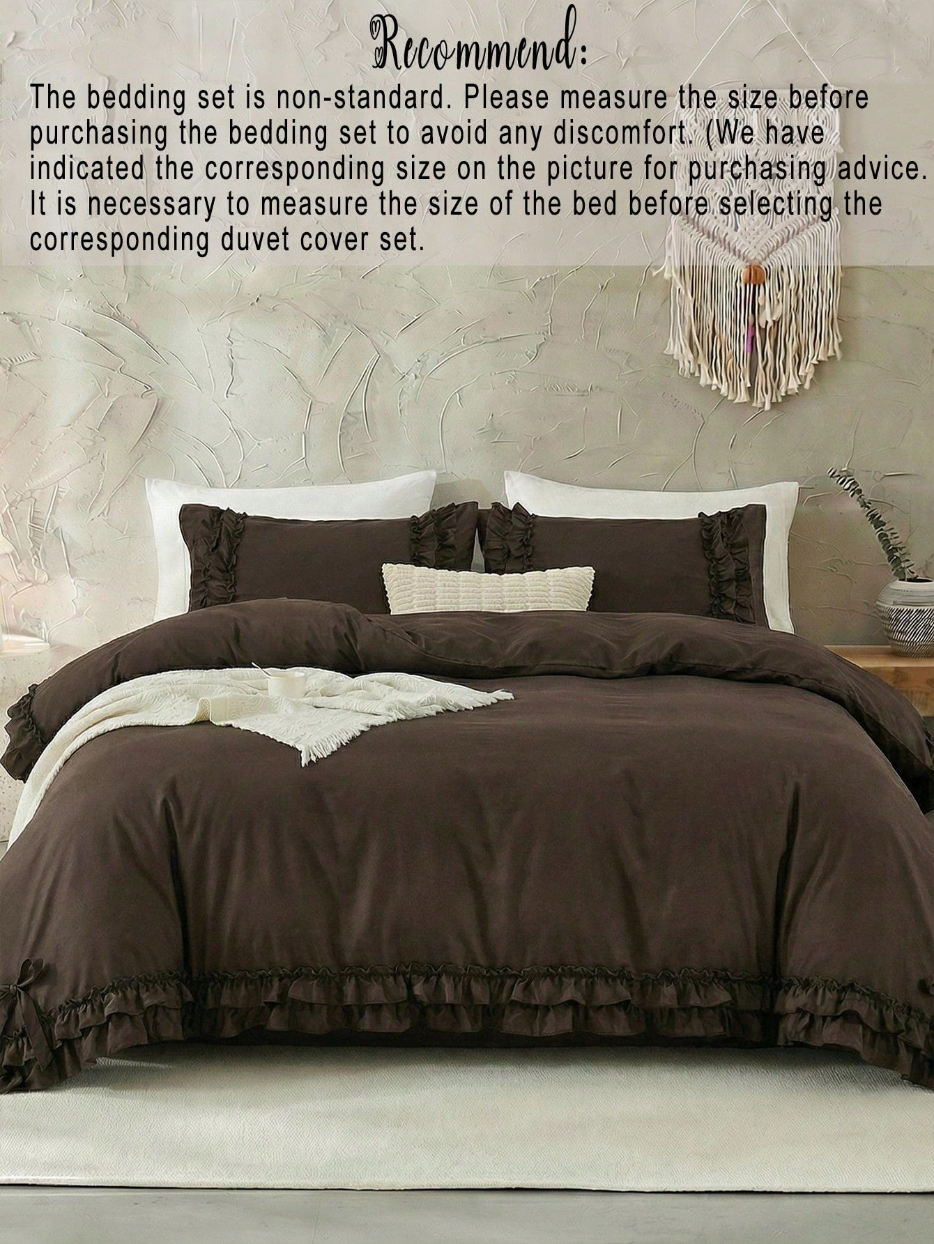 2pcs/3pcs Coffee Brown Mocha Double Ruffle Bow Duvet Cover Set (Includes 1 Duvet Cover And 2 Pillow Shams, Filling Not Included), Multifunctional Fashion, Fresh Modern Daily Polyester Fabric, Soft And