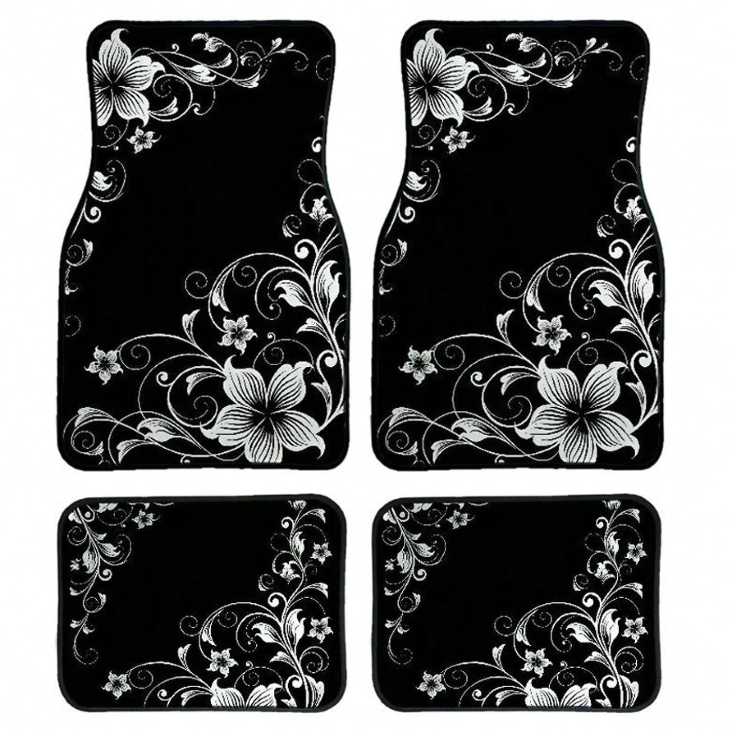 2pcs/4pcs Car Floor Mats And Trunk Mats, Floral Pattern Design, Multifunctional, Stylish And Easy To Clean, Suitable For Various Car Models And All Seasons, Car Interior Accessories