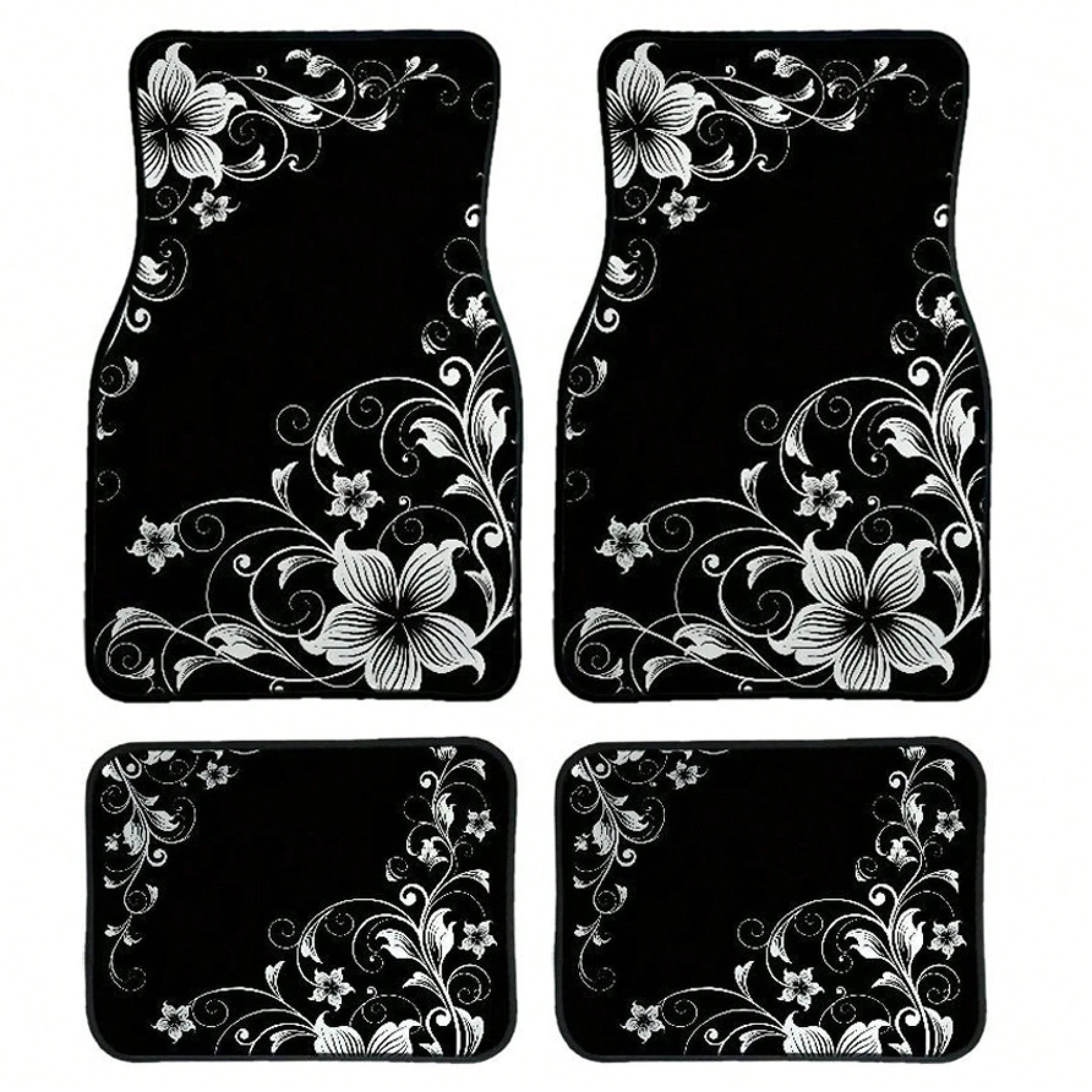 2pcs/4pcs Car Floor Mats And Trunk Mats, Floral Pattern Design, Multifunctional, Stylish And Easy To Clean, Suitable For Various Car Models And All Seasons, Car Interior Accessories