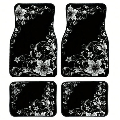 2pcs/4pcs Car Floor Mats And Trunk Mats, Floral Pattern Design, Multifunctional, Stylish And Easy To Clean, Suitable For Various Car Models And All Seasons, Car Interior Accessories