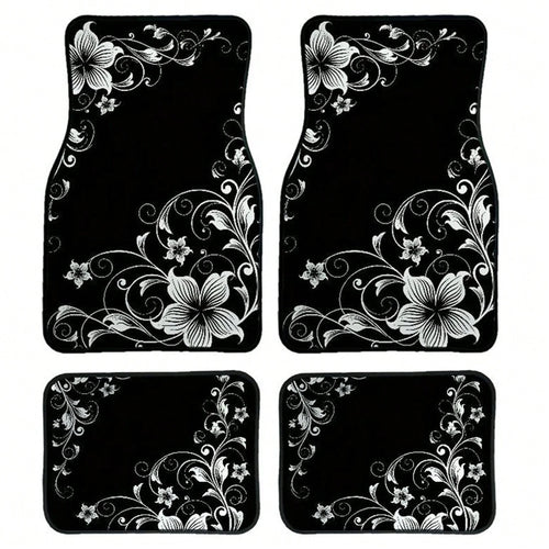 2pcs/4pcs Car Floor Mats And Trunk Mats, Floral Pattern Design, Multifunctional, Stylish And Easy To Clean, Suitable For Various Car Models And All Seasons, Car Interior Accessories