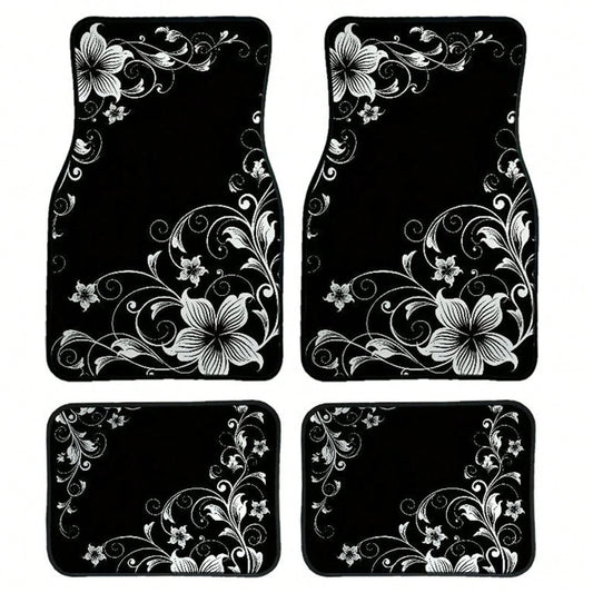 2pcs/4pcs Car Floor Mats And Trunk Mats, Floral Pattern Design, Multifunctional, Stylish And Easy To Clean, Suitable For Various Car Models And All Seasons, Car Interior Accessories
