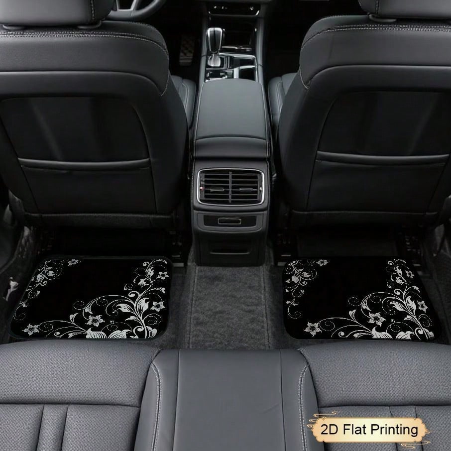 2pcs/4pcs Car Floor Mats And Trunk Mats, Floral Pattern Design, Multifunctional, Stylish And Easy To Clean, Suitable For Various Car Models And All Seasons, Car Interior Accessories