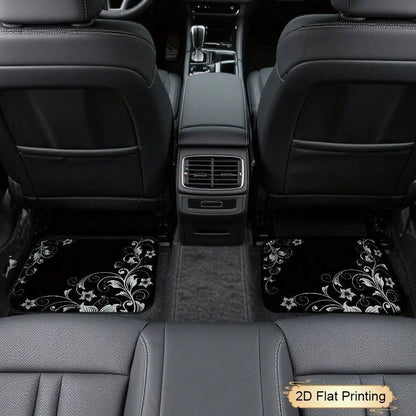 2pcs/4pcs Car Floor Mats And Trunk Mats, Floral Pattern Design, Multifunctional, Stylish And Easy To Clean, Suitable For Various Car Models And All Seasons, Car Interior Accessories