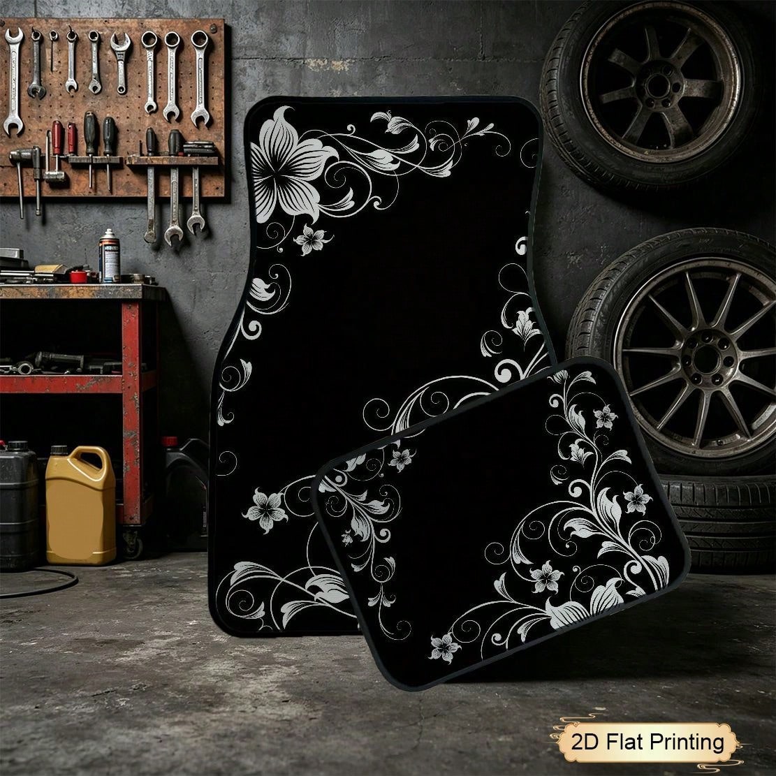 2pcs/4pcs Car Floor Mats And Trunk Mats, Floral Pattern Design, Multifunctional, Stylish And Easy To Clean, Suitable For Various Car Models And All Seasons, Car Interior Accessories