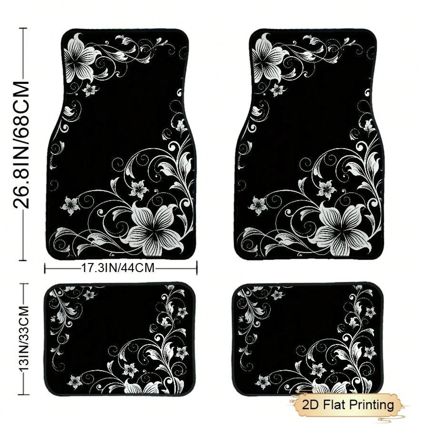 2pcs/4pcs Car Floor Mats And Trunk Mats, Floral Pattern Design, Multifunctional, Stylish And Easy To Clean, Suitable For Various Car Models And All Seasons, Car Interior Accessories
