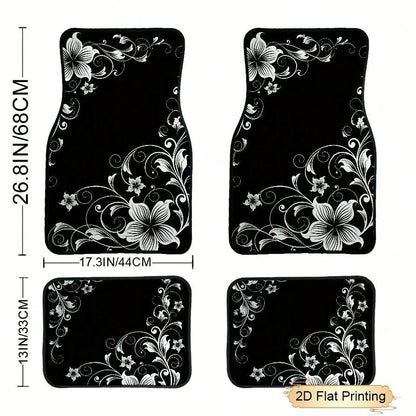 2pcs/4pcs Car Floor Mats And Trunk Mats, Floral Pattern Design, Multifunctional, Stylish And Easy To Clean, Suitable For Various Car Models And All Seasons, Car Interior Accessories