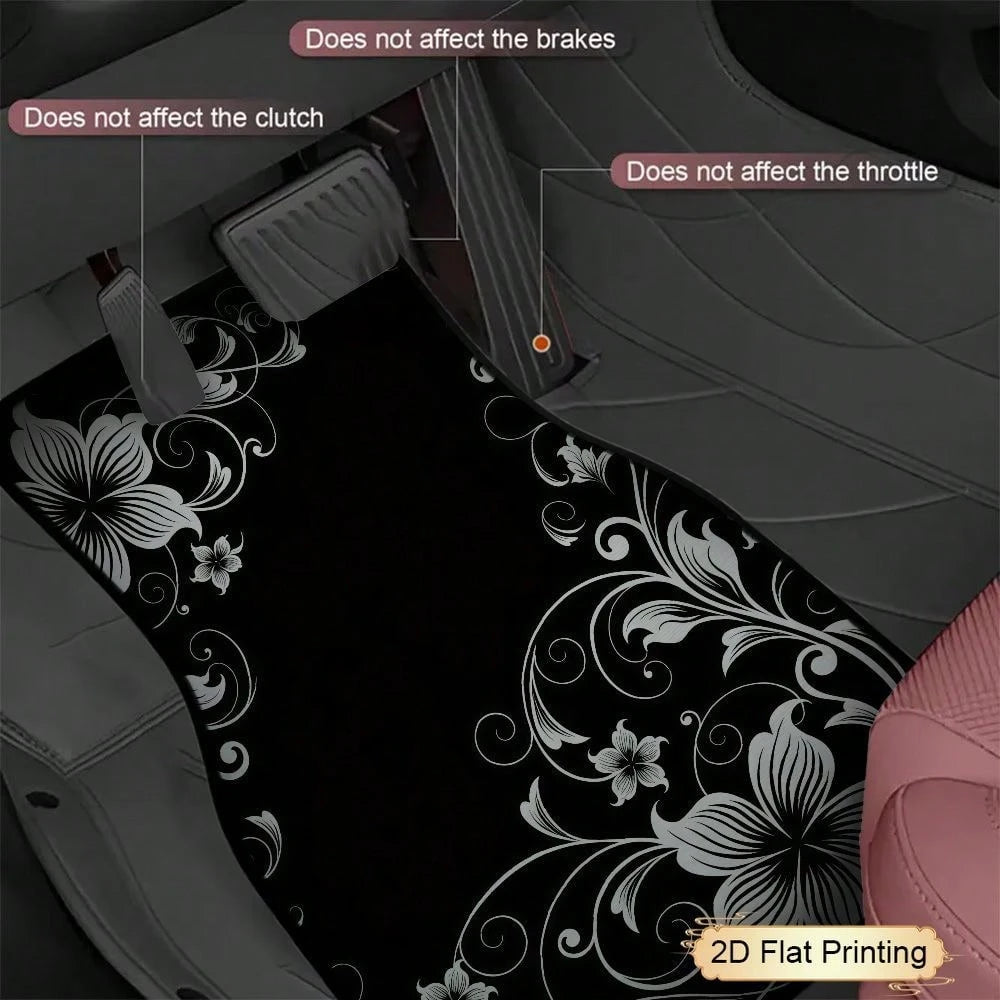 2pcs/4pcs Car Floor Mats And Trunk Mats, Floral Pattern Design, Multifunctional, Stylish And Easy To Clean, Suitable For Various Car Models And All Seasons, Car Interior Accessories