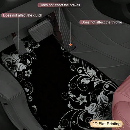 2pcs/4pcs Car Floor Mats And Trunk Mats, Floral Pattern Design, Multifunctional, Stylish And Easy To Clean, Suitable For Various Car Models And All Seasons, Car Interior Accessories