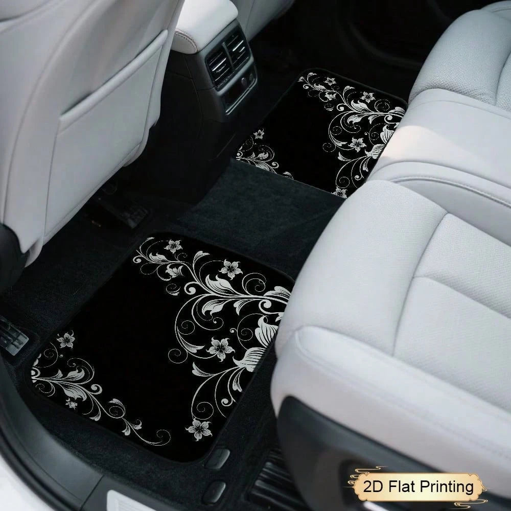 2pcs/4pcs Car Floor Mats And Trunk Mats, Floral Pattern Design, Multifunctional, Stylish And Easy To Clean, Suitable For Various Car Models And All Seasons, Car Interior Accessories