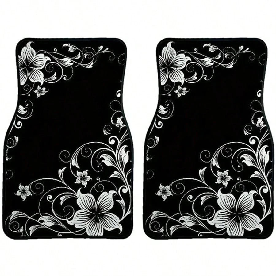 2pcs/4pcs Car Floor Mats And Trunk Mats, Floral Pattern Design, Multifunctional, Stylish And Easy To Clean, Suitable For Various Car Models And All Seasons, Car Interior Accessories