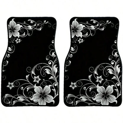 2pcs/4pcs Car Floor Mats And Trunk Mats, Floral Pattern Design, Multifunctional, Stylish And Easy To Clean, Suitable For Various Car Models And All Seasons, Car Interior Accessories