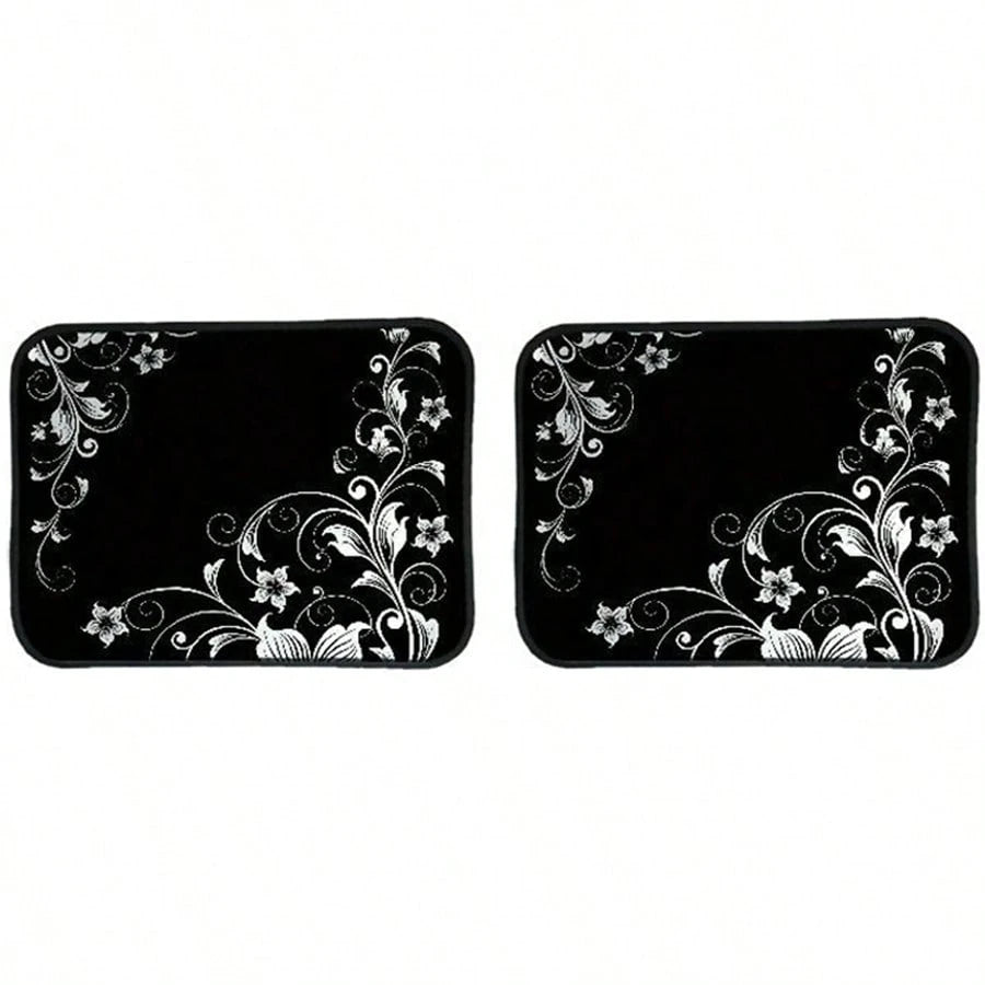 2pcs/4pcs Car Floor Mats And Trunk Mats, Floral Pattern Design, Multifunctional, Stylish And Easy To Clean, Suitable For Various Car Models And All Seasons, Car Interior Accessories