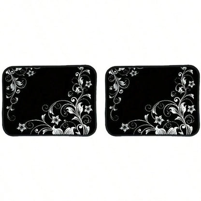 2pcs/4pcs Car Floor Mats And Trunk Mats, Floral Pattern Design, Multifunctional, Stylish And Easy To Clean, Suitable For Various Car Models And All Seasons, Car Interior Accessories